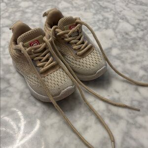 Kids Beige Knit Sneakers with Lace-Up Comfort